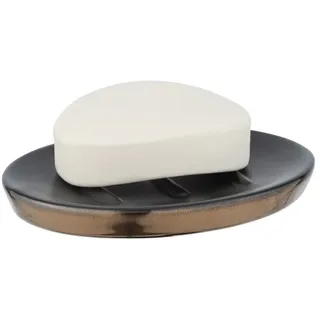 Wenko Seifenablage Brandol, Seifenschale zur Aufbewahrung von Handseife, aus hochwertiger Keramik, 10 x 1,5 x 12 cm, Schwarz/Kupfer