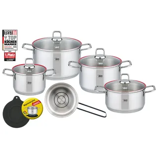 Topf-Set ELO "Excellent", silber (silberfarben), B:35cm H:28cm L:55cm, Töpfe, Topf-Set, inkl. Untersetzer, mit Literskala, Induktion