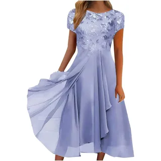 RMBLYfeiye Abendkleid Lang Stickerei Spitzenkleid Prinzessin Kleid A Line 3/4 Ärmel Chiffon Kleid Einfarbiges Abendkleider Elegant Für Hochzeit Ballkleider Knielang Abschlusskleid Brautjungferkleid