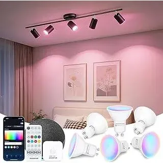 Aigostar Mesh - 6.5W GU10 Glühbirne Bluetooth Mesh, Smarte Glühbirne Funktioniert mit Alexa, Smart LED Bulb 555LM RGB & CCT(2700K-6500K), 6 Stücke (mit Bluetooth-Fernbedienung und Gateway)