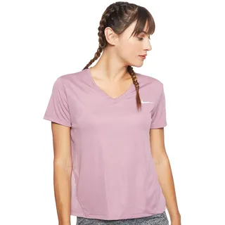 Nike Damen T-Shirt W NK Miler TOP Vneck, Plum dust/Reflective silv, M, AT6756