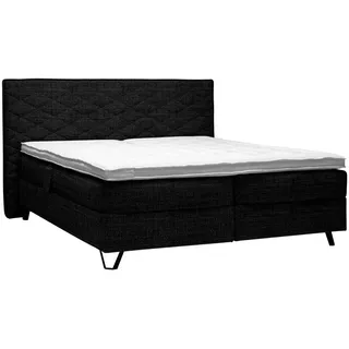 Sjöholm Boxspringbett , Schwarz , Metall , H3 + H4 , Höhe ca. 20 cm , 200x200 cm , gepolstertes Kopfteil, Federkernmatratze, Stoffauswahl, in verschiedenen Größen erhältlich, Matratze in verschiedenen Härtegraden erhältlich, Topperauswahl, Matratze geteilt , Schlafzimmer, Betten, Doppelbetten