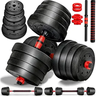 RE:SPORT Hantelset 30 kg verstellbar Kurzhantel & Langhantel schwarz