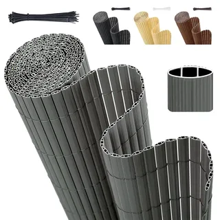 Sekey PVC Sichtschutzmatte 90x500cm Doppelte Verstärkung Innen, Balkon Sichtschutz mit Kabelbindern, Sichtschutzzaun Windschutz Wasserdicht ohne Bohren für Balkon Garten, Grau