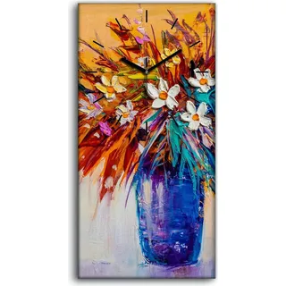 Leinwand Wanduhr Wandkunst Uhr Geräuschlos 30x60 Malerei Blumen Bunte Kunst - schwarze Hände - Orange