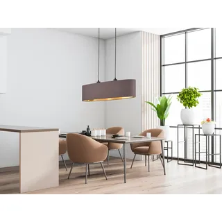 Ovale Pendelleuchte mit Stoffschirm Braun/Gold - Küchenlampen für über Esstisch - Braun