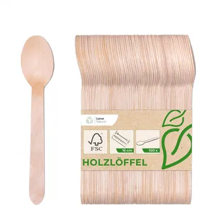 Love Nature Einwegbesteck Holzlöffel 100 Stück - Einweglöffel aus Birkenholz - Einweg Besteck Holz Löffel Umweltfreundlich