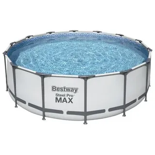 BESTWAY Steel Pro Max Frame Pool Set Ø 427 x 122 cm inkl. Abdeckplane, Filterpumpe, Poolleiter, Reparaturset