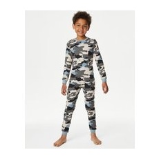 M&S Collection Schlafanzug mit hohem Baumwollanteil mit Camouflagemuster (7-14 J.) - Grey Mix, Grey Mix, 7-8 Y