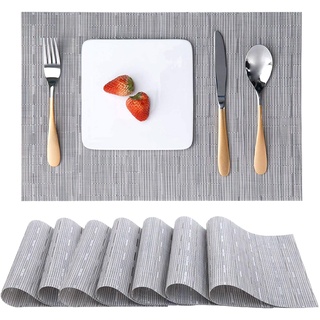 Myir JUN Tischsets Abwaschbar 8er Set, Gewebte Platzdeckchen Abwaschbar rutschfest Abgrifffeste Hitzebeständig, Vinyl Platzsets Abwaschbar für küche Speisetisch Hotel, Platz-Matten 30x45cm (Silber)