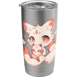 Süßer Kitsune Kawaii Fuchs Sakura Doppelwandiger Edelstahl-Thermobecher