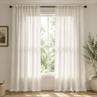 Natürlich gefärbte Vorhänge, 274 cm lang, für Wohnzimmer, 2 Paneele mit Stangentasche, lichtdurchlässige Leinenvorhänge im Landhausstil, für Terrassen-Schiebetür, vertikale Jalousie, Fensterakzent