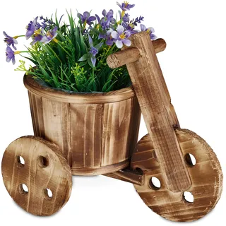 Relaxdays Blumenfahrrad, Gartendeko, draußen, Blumenkarre zum Bepflanzen, H x B x T: 25 x 30 x 16,5 cm, Holz, Natur