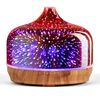 Porseme 500ml Aroma Diffuser,Handgeblasen Rosé Gold Glas mit 3D Feuerwerk,Großer Ultraschall Cool Mist Leise,7 farbwechselnde LEDs,Letzte 15-21 Stunden,BPA Frei für Wohnung,Elegantes Geschenk