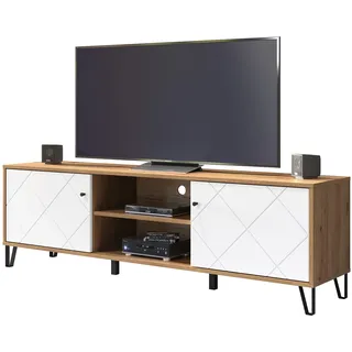 trendteam smart living - Lowboard Fernsehschrank Fernsehtisch - Wohnzimmer - Touch - Aufbaumaß (BxHxT) 183 x 56 x 40 cm - Farbe Artisan Eiche Weiß - 210232107