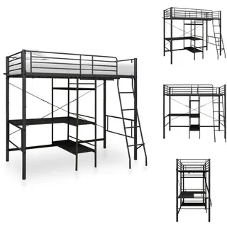 vidaXL Etagenbett mit Tischrahmen Schwarz Metall 90x200 cm - Betten & Bettgestelle - Schwarz