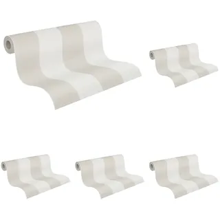 A.S. Création Pure Elegance Vliestapete mit Blockstreifen 0,53 x 10,05 m – Beige, Weiß - Streifentapete - 948342 (Packung mit 5)
