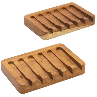 2PCS Seifenschale Holz von HTB, Teakholz Seifenablage, Seife Saver für Dusche, Bad, Badewanne, Küche Schwämme, leicht trocken verlängern Seife Leben