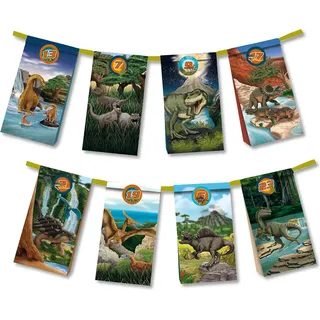 GKA XL Adventskalender T-Rex für Kinder zum Selbstbefüllen 24 große Papiertüten mit 24 Sticker und 4 m Satinband TapirElla von Lutz Mauder - Bunt