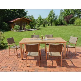 Garten-Essgruppe GARDEN PLEASURE "FLORENCE", braun (champagner, braun, braun, champagner), B:300cm H:85cm T:392cm, Aluminium, Kunststoff, Polyrattan, Sitzmöbel-Sets, Garten-Essgruppe, mit platzsparenden Stapelstühlen