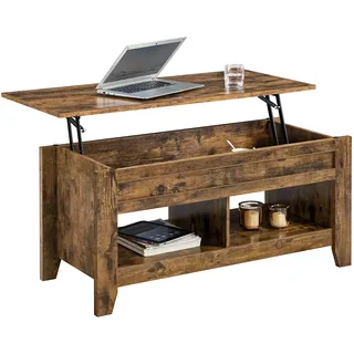 Yaheetech Couchtisch Höhenverstellbar Kaffeetisch Wohnzimmertisch mit Ablagefach Holz Sofatisch Beistelltisch für Wohnzimmer, Rostbraun