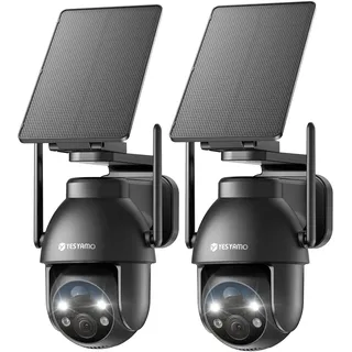 YESYAMO 2K Überwachungskamera aussen solar, 2,4 GHz WLAN Kamera Outdoor | 360° PTZ Solar Kamera, Farbnachtsicht, PIR Bewegungsmelder, IP66, Cloud/SD Storage, 2-Wege-Audio, 2 Stück