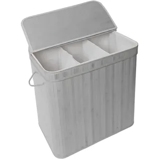 Relaxdays Wäschekorb , grau , Holz, Textil , 61x61.5x41.5 cm, , Badaccessoires