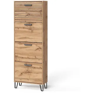 Vicco Schuhkipper Amber Eiche Wotan 60 x 168 cm mit 4 Fächern , Holzwerkstoff , Rechteckig , 60x168x25.1 cm , Garderobe, Schuhaufbewahrung, Schuhschränke