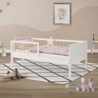 ML-Design Kinderbett 70 x 140 cm Kiefer massiv weiß/natur