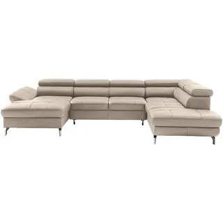 Novel Wohnlandschaft , Creme , Leder , Echtleder , Rindleder , Uni , U-Form , 340x220 cm , Lederauswahl, seitenverkehrt erhältlich, Hocker erhältlich , Wohnzimmer, Sofas & Couches, Wohnlandschaften, Ecksofas mit Schlaffunktion