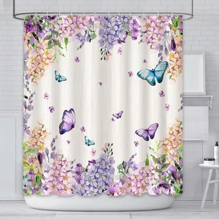 AIBIIN 180 x 180 cm Duschvorhang, Motiv Bunte Schmetterlinge, Wasserfarben, Badezimmer-Dekoration, Polyester, wasserdicht, langlebig, mit 12 Haken