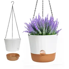 Diivoo 25cm Blumentopf Selbstbewässernd Weiß, 2 Pack Blumentöpfe Set mit Multi-Mesh-Drainagelöchern & Abnehmbarem Boden für Gartenpflanzen und Blumen im Innen- und Außenbereich, Self Watering Pot