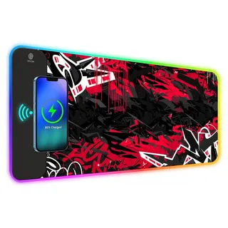 ToLuLu RGB Gaming-Mauspad, kabellos, 5/7,5/10/15 W, 10 Lichtmodi, LED-Mauspad, Computer-Tastaturmatte, Mauspad, 800 x 300 x 4 mm, erweiterte große Schreibtischunterlage für Gaming, MacBook, Laptop,