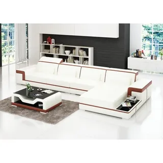 Sofa Couch Ecksofa Polster Sofas Couchen Leder Garnitur Eck Garnituren Eckcouch - Weiß