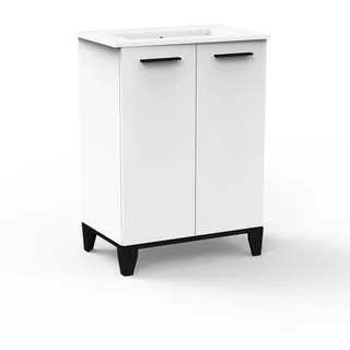 Fackelmann Waschtisch-Set TE-A mit Keramik-Waschbecken 61,2 cm Weiß Matt