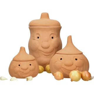 Mambocat 3tlg. Terrakotta-Töpfe Set Knoblauchtopf + Zwiebeltopf + Kartoffeltopf Vorrats-Dosen