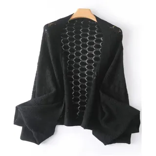 ZHOUXYFDC Strick Ponchos Capes Wolle Cape bedeckt gestrickte warme Damen Schal Herbst und Winter modische aushöhlen Dual-Purpose-Schal(Black)