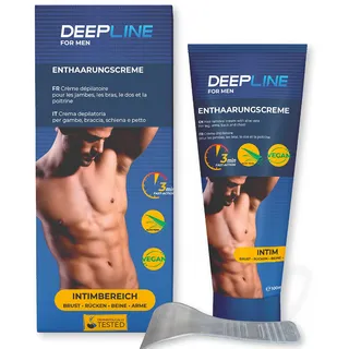 Deepline Enthaarungscreme Intimbereich 100ml I effektive Intim, Männer mit Aloe Vera & Shea Butter I dermatologisch getestete Haarentfernungscreme für langanhaltende Ergebnisse (100ml)