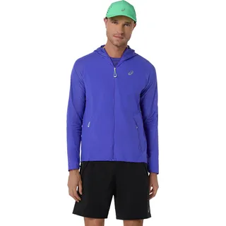 Laufjacke ASICS "ROAD PACKABLE JACKET", Herren, Gr. S, cobalt burst, illuminate grün, Softshell, Obermaterial: 100% Nylon, normal, hoch geschlossener Ausschnitt, Raglanärmel, Jacken Laufjacke, Übergangsjacke