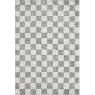 Hochflor-Teppich OTTO HOME "Kiiki, Karo-Muster" Gr. 6, grau, B:200cm H:30mm L:300cm, Kunstfaser, Teppiche, Hochflor-Teppich, Kariert, auffälliges Schachbrettmuster, Wohnzimmer, Schlafzimmer