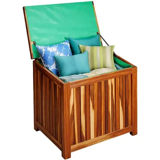 Relaxdays Gartenbox Natur Akazienholz 60x60x50 cm Deckel , Hellbraun , Holz, Kunststoff , 60x60x50 cm , Gartenzubehör, Kissenboxen