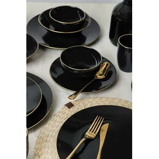 Keramika Geschirrset - Ege Black/Gold - 30 teilig - 6 Personen - Steingut - Schwarz