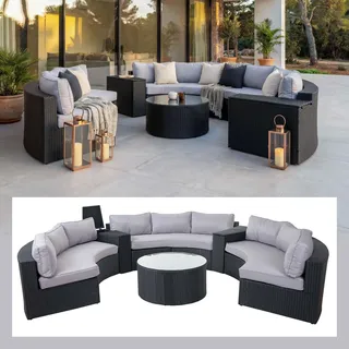Mendler Savoie Loungeset XXL Sofa rund anthrazit/grau