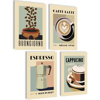 mojoliving Poster Kaffee Bilder Kaffee Bild Wandbilder für die Küche Poster Aesthetic Deko Küchenbilder Vintage Bilder Wohnzimmer Deko Küche (Aesthetic Coffee, 4x A4 | ohne Rahmen)