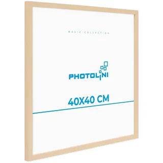 PHOTOLINI Bilderrahmen 40x40 Natur, Bilderrahmen quadratisch 40x40 Holz MDF mit bruchsicherem Acrylglas, Rahmen 40 x 40 zum Aufhängen mit Zubehör - Picture Frame für Fotos & Poster