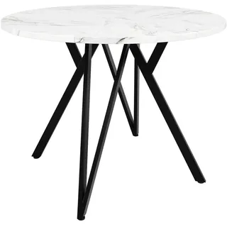 Flieks Esstisch Rund 100cm Marmor MDF Schwarz Metallbeine , Holzwerkstoff , 100x76x100 cm , Esszimmer, Esstische