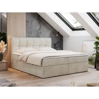 MKS Meble Boxspringbett 200x200 mit Bettkasten, Bett mit Multipocket - Matratze H3 Topper, Polsterbett 200x200 mit Bettkasten Kopfteil, Boxspringbett mit Mat... - Beige