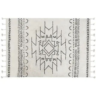 Beliani Kurzflor-Teppich Khouribga 200/140 cm , Weiß , Textil , Grafikmuster , Rechteckig , 140x200 cm , Teppiche und Böden, Teppiche, Orientteppiche