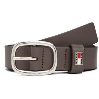 Ledergürtel TOMMY JEANS "TJW OVAL 3.0 cm breit", Damen, Gr. 85, schwarz walnut, Rindsleder, Gürtel Ledergürtel, Ovale Einfachdornschließe und Logo am Verschluss