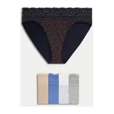 Womens M&S Collection 5er-Pack gemusterte Bikinislips aus Baumwollmischgewebe - Blue Mix, Blue Mix, 14